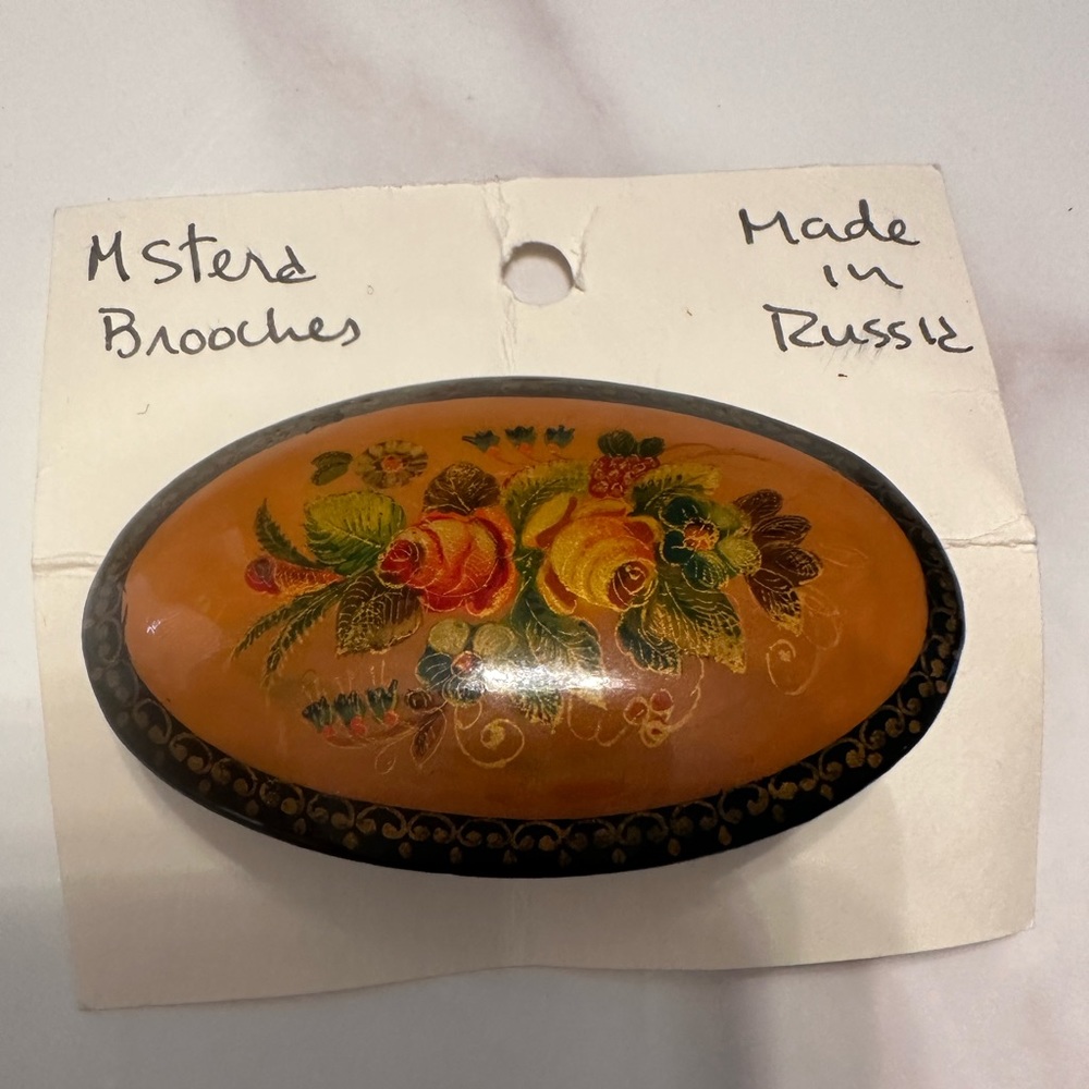 Hand painted Floral Russian brooch.